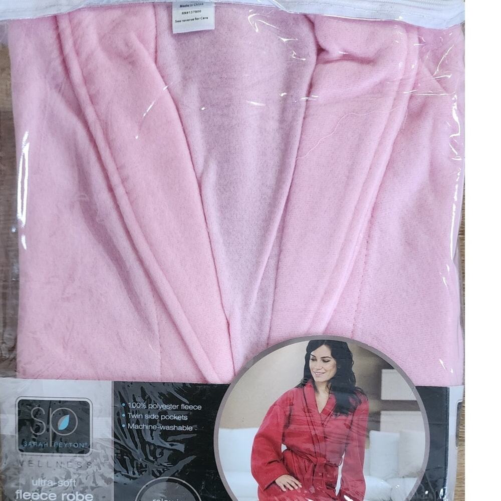 Sarah Peyton Wellness Ultra Soft Fleece Robe Pink 43 Inches In Length One Size